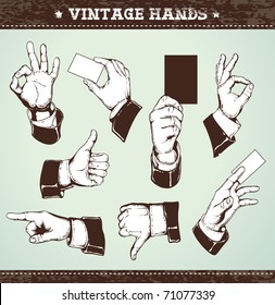 Set Of Vintage Hands. Retro Styled Design Elements. Layered. Vector EPS 10 Illustration.