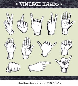 Set of vintage hands. Retro styled design elements. Layered. Vector EPS 10 illustration.