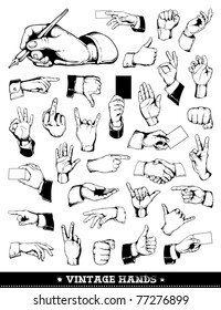 Set of vintage hands. Retro styled design elements.