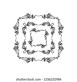 set of vintage handwritten frames. black and white vector illustration