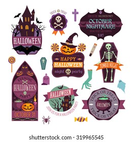 Set Of Vintage Happy Halloween Badges And Labels
