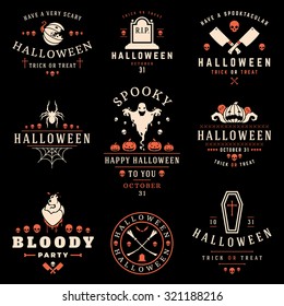 Set Vintage Happy Halloween Badges and Labels vector design elements