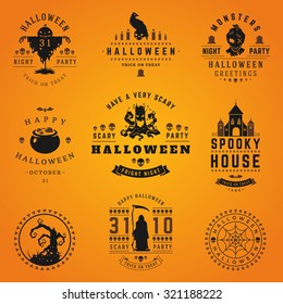 Set Vintage Happy Halloween Badges and Labels vector design elements