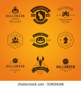 Set Vintage Happy Halloween Badges and Labels, Greetings Cards vector design elements