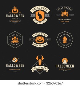 Set Vintage Happy Halloween Badges and Labels, Greetings Cards vector design elements