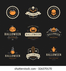 Set Vintage Happy Halloween Badges and Labels, Greetings Cards vector design elements