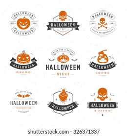 Set Vintage Happy Halloween Badges and Labels, Greetings Cards vector design elements