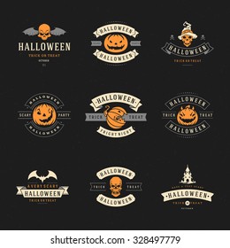 Set Vintage Happy Halloween Badges and Labels, Greetings Cards vector design elements