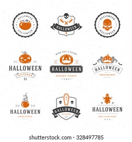 Set Vintage Happy Halloween Badges and Labels, Greetings Cards vector design elements