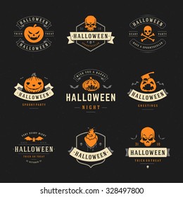 Set Vintage Happy Halloween Badges and Labels, Greetings Cards vector design elements