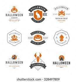 Set Vintage Happy Halloween Badges and Labels, Greetings Cards vector design elements