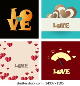 Set Of Vintage Happy Valentine's Day badges and labels - Typographical Background With Ornaments, Hearts, Ribbon and Arrow. I love you typography template.