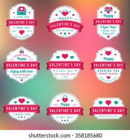 Set Of Vintage Happy Valentine's Day Badges and Labels. Typography Design Template with Pink and Turquoise Colors