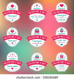 Set Of Vintage Happy Valentine's Day Badges and Labels. Typography Design Template with Pink and Turquoise Colors
