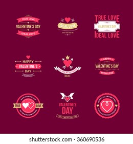 Set Of Vintage Happy Valentine's Day Badges or Labels. Typography Design Elements for Greeting Cards