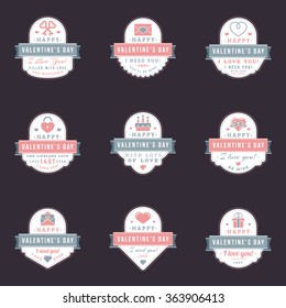 Set Of Vintage Happy Valentines Day Badges and Labels. Typography Design Template with Pink and Gray Colors