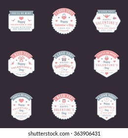 Set Of Vintage Happy Valentines Day Badges and Labels. Typography Design Template with Pink and Gray Colors