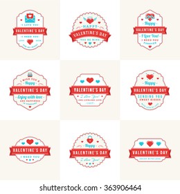 Set Of Vintage Happy Valentines Day Badges and Labels. Typography Design Template with Red and Turquoise Colors