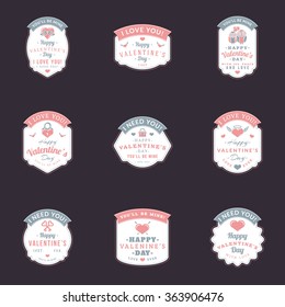 Set Of Vintage Happy Valentines Day Badges and Labels. Typography Design Template with Pink and Gray Colors