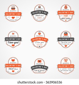 Set Of Vintage Happy Valentines Day Badges and Labels. Typography Design Template with Red and Black Colors