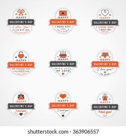 Set Of Vintage Happy Valentines Day Badges and Labels. Typography Design Template with Red and Black Colors