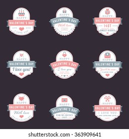 Set Of Vintage Happy Valentines Day Badges and Labels. Typography Design Template with Pink and Gray Colors