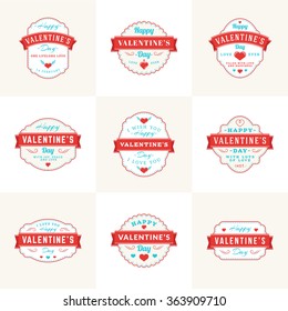 Set Of Vintage Happy Valentines Day Badges and Labels. Typography Design Template with Red and Turquoise Colors