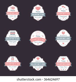 Set Of Vintage Happy Valentines Day Badges and Labels. Typography Design Template with Pink and Gray Colors