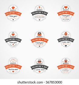 Set Of Vintage Happy Valentines Day Badges and Labels. Typography Design Template with Red and Black Colors
