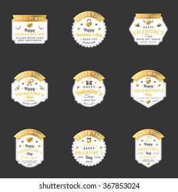 Set Of Vintage Happy Valentines Day Golden Badges and Labels. Typography Design Template