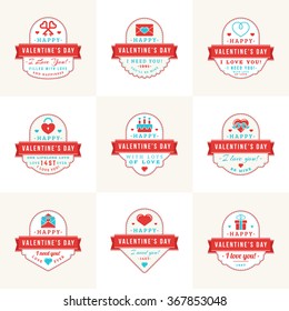 Set Of Vintage Happy Valentines Day Badges and Labels. Typography Design Template with Red and Turquoise Colors