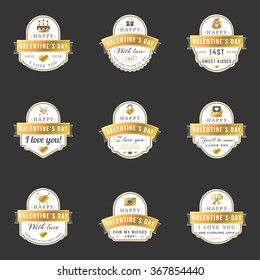 Set Of Vintage Happy Valentines Day Golden Badges and Labels. Typography Design Template