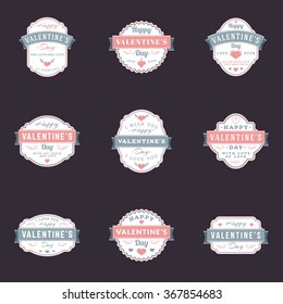 Set Of Vintage Happy Valentines Day Badges and Labels. Typography Design Template with Pink and Gray Colors