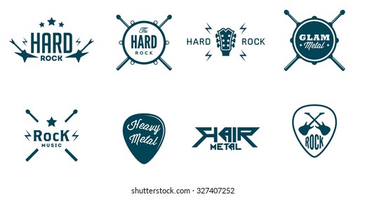 Set of vintage hard rock badges and emblems 