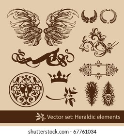 Set of the vintage heraldic elements. Isolated.