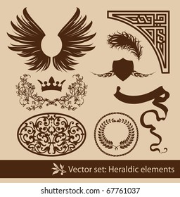 Set of the vintage heraldic elements. Isolated.