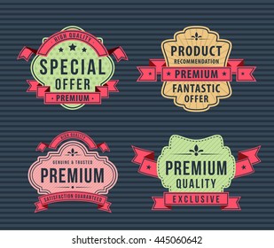Set of Vintage High Quality Label with Ribbons on Dark Background. Vector Isolated Illustration.
