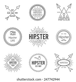 Set of vintage hipster badge label emblem in outline style