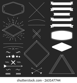 Set of vintage hipster design elements like frames, ribbons, badges, divider. Vector illustration for your artwork, poster, banner