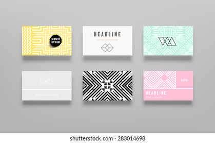 Set of Vintage Hipster Labels, Logo, Frames, Geometric Pattern and Cards. Vector Design Templates Collection for Banners, Flyers, Placards and Posters. Retro Backgrounds.