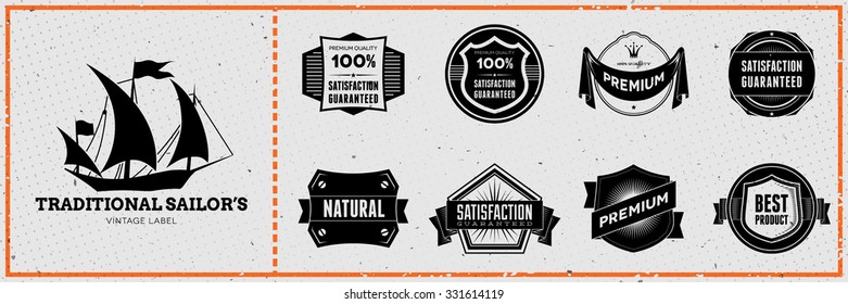 Set of vintage hipster labels on grungy card
