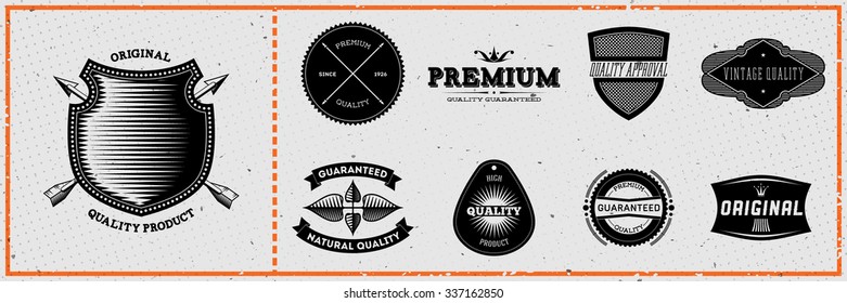 Set of vintage hipster labels on grungy card