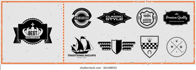 Set of vintage hipster labels on grungy card