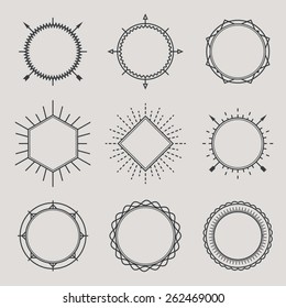 Set of Vintage Hipster Labels. Retro Borders Collection. Sunburst and Light Ray Vector Elements.  Vintage logo,  identity, labels, badges and objects design concept.