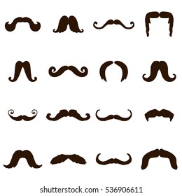 A set of vintage hipsters elements for men.
Icons of mustaches.
Hand drawn vector illustration.