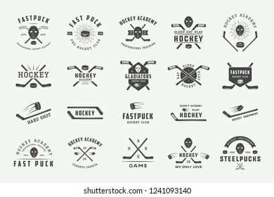 Set of vintage hockey emblems, logos, badges, labels and design elements. Graphic Art. Vector Illustration.
