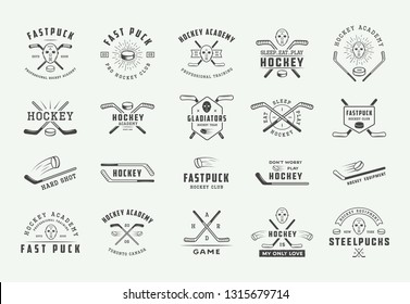 Set of vintage hockey emblems, logos, badges, labels and design elements. Graphic Art. Vector Illustration. - Vector

