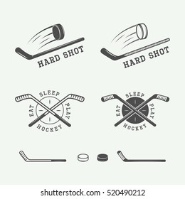 Set of vintage hockey emblems, logos, badges, labels and design elements. Graphic Art. Vector Illustration.

