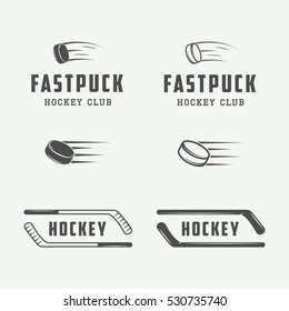 Set of vintage hockey emblems, logos, badges, labels and design elements. Graphic Art. Vector Illustration.

