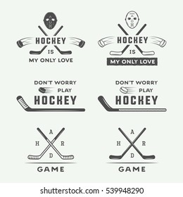 Set of vintage hockey emblems, logos, badges, labels and design elements. Graphic Art. Vector Illustration.

